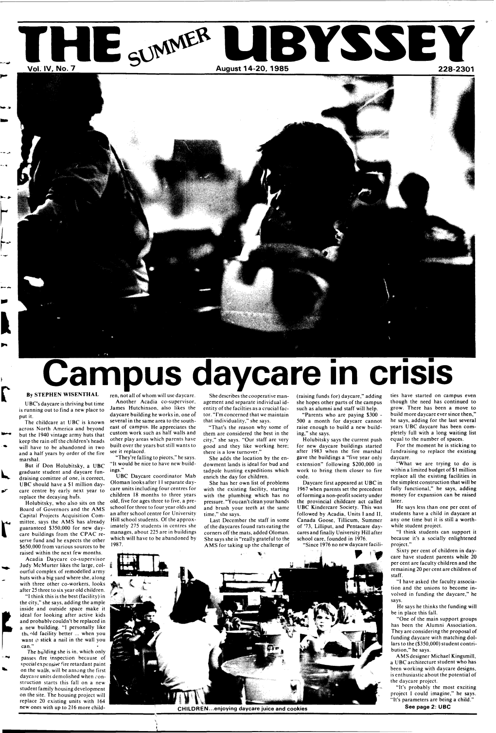 Campus Daycare in Crisis by STEPHEN WISENTHAL Ren, Not All of Whom Will Use Daycare