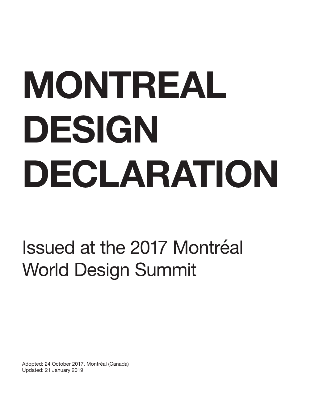 Issued at the 2017 Montréal World Design Summit