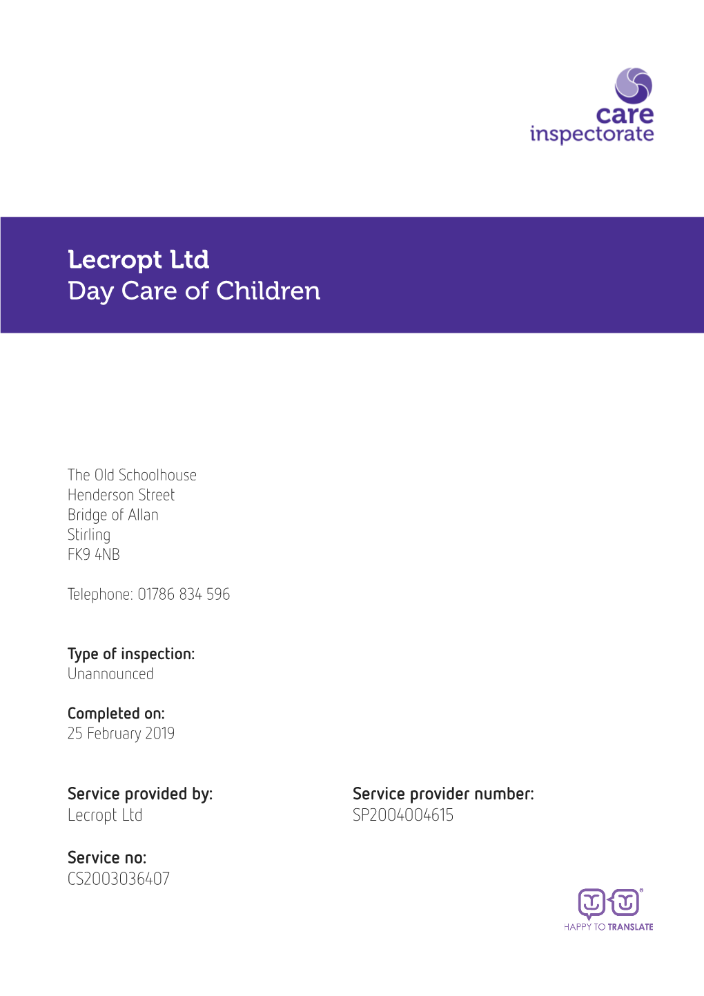 Lecropt Ltd Day Care of Children