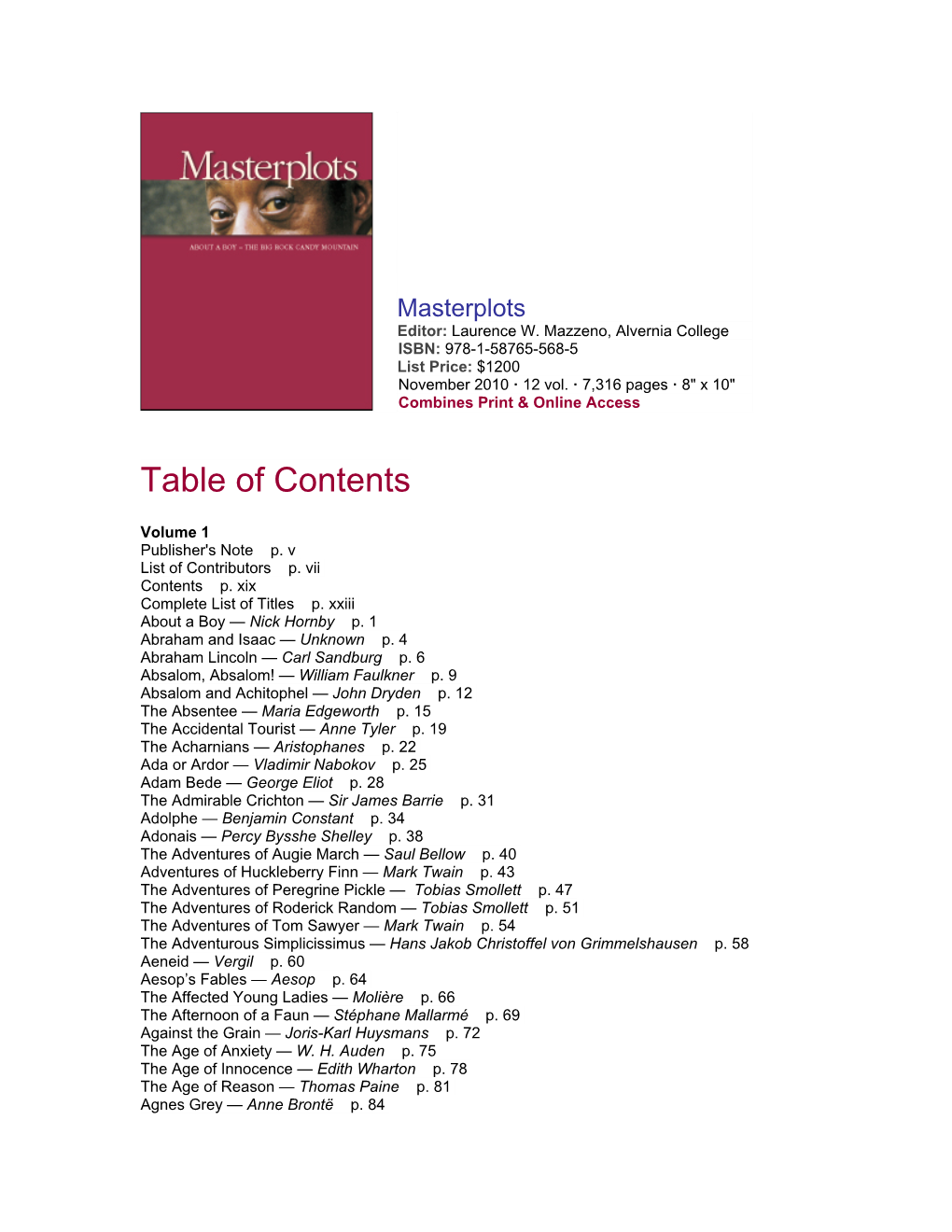 Table of Contents