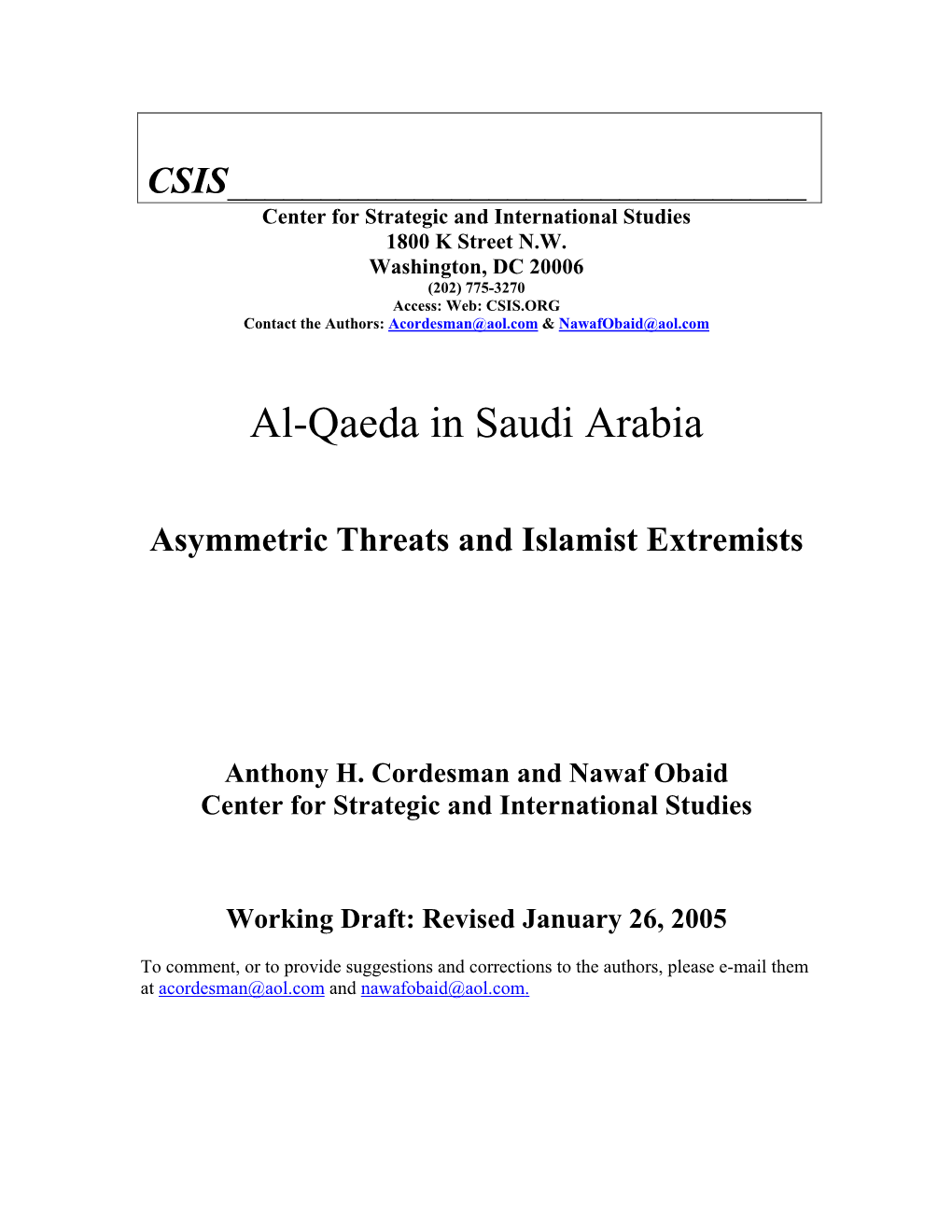 Al-Qaeda in Saudi Arabia Asymmetric Threats and Islamist Extremists