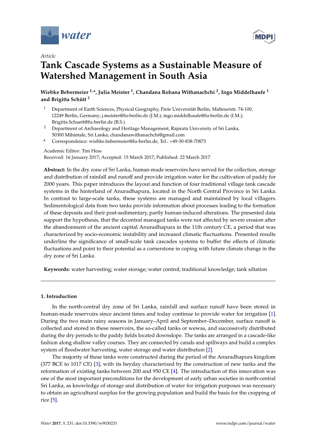 Tank Cascade Systems As a Sustainable Measure of Watershed Management in South Asia