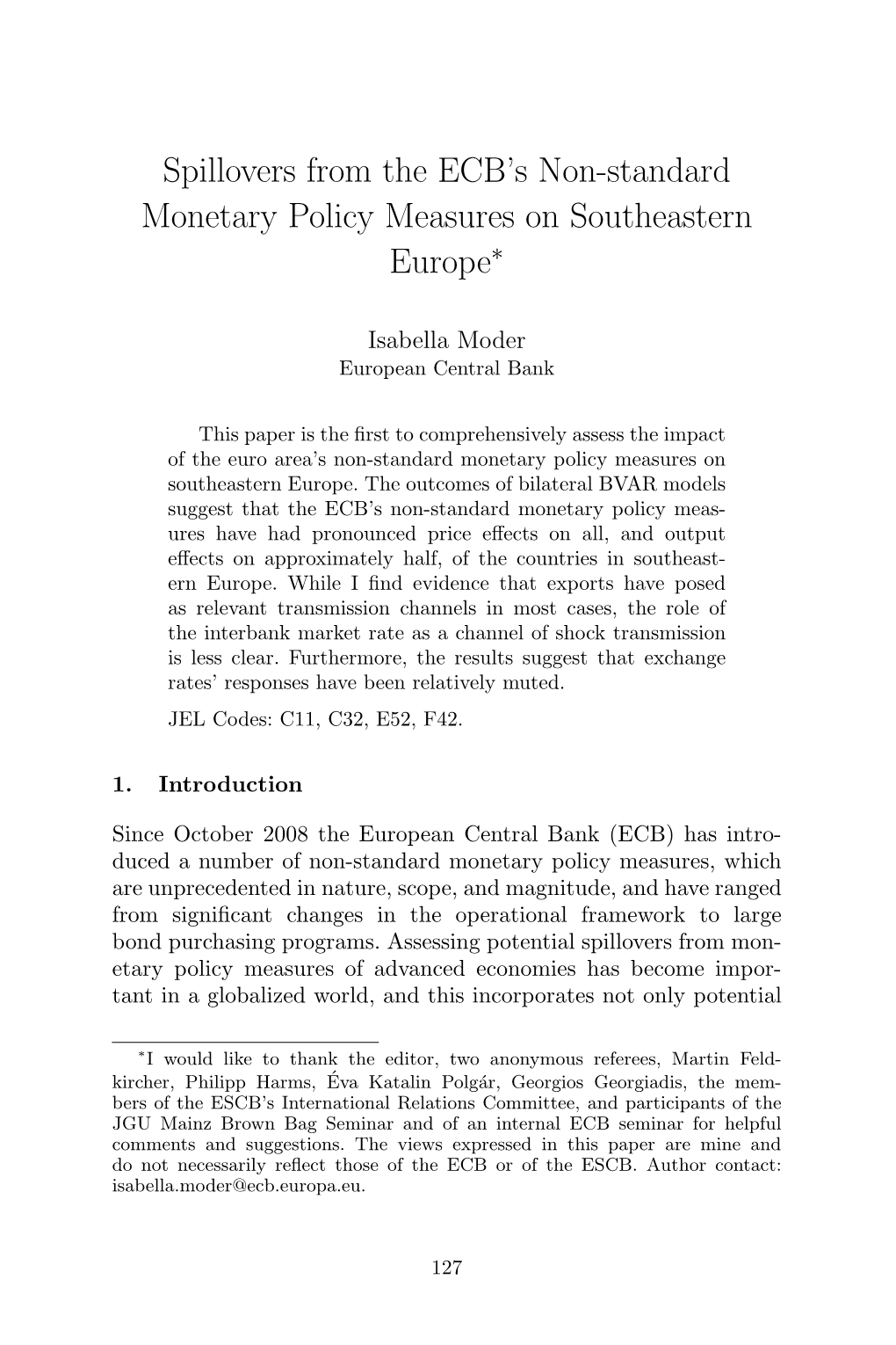 Spillovers from the ECB's Non-Standard Monetary Policy