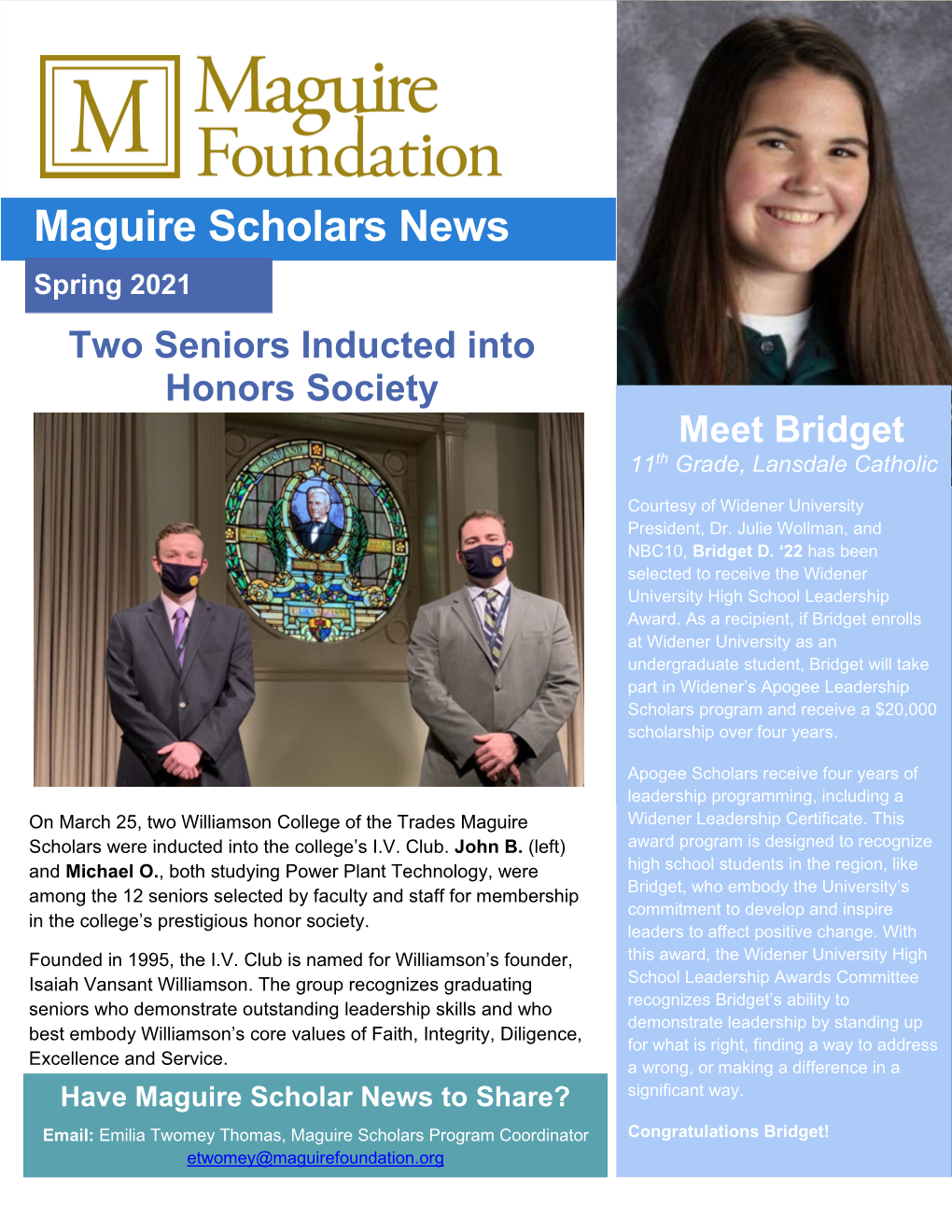Spring 2021 Two Seniors Inducted Into Honors Society Meet Bridget 11Th Grade, Lansdale Catholic