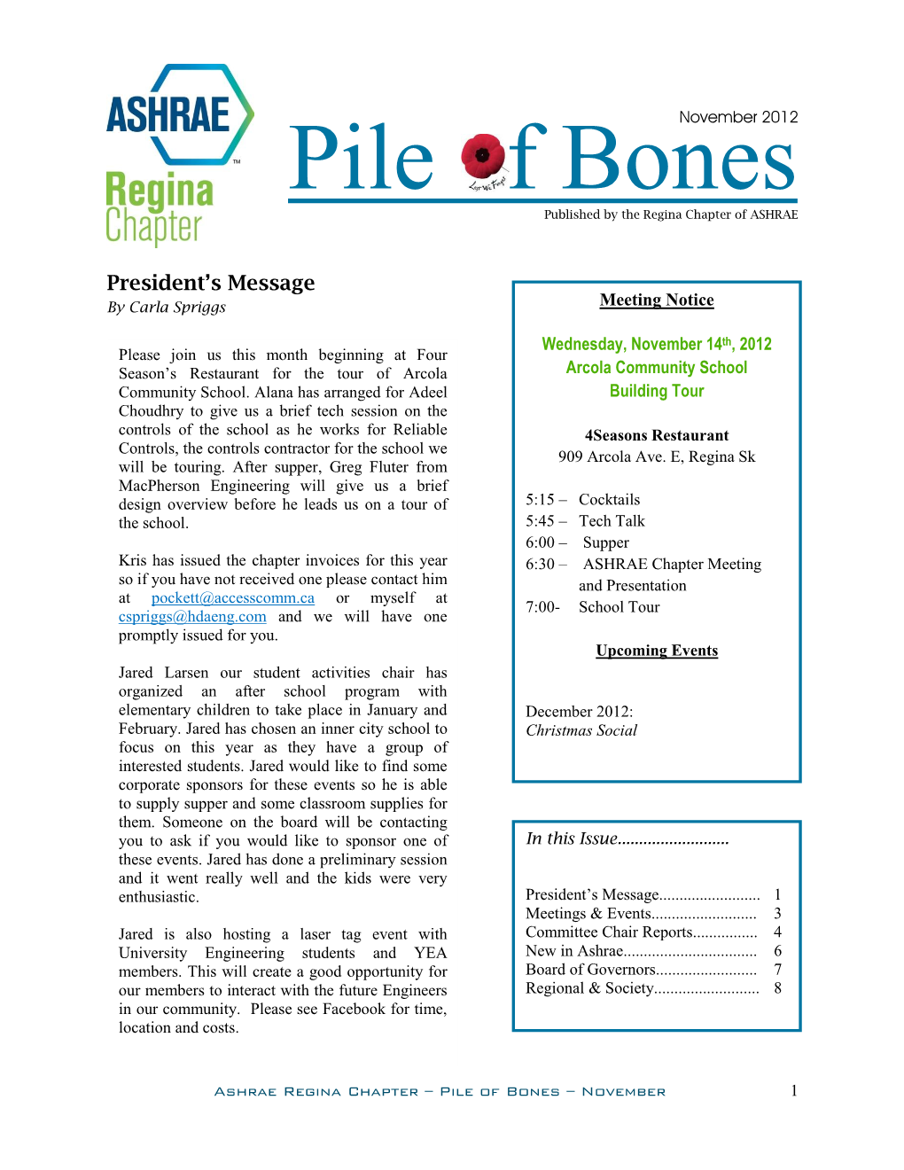 Pile of Bones Published by the Regina Chapter of ASHRAE