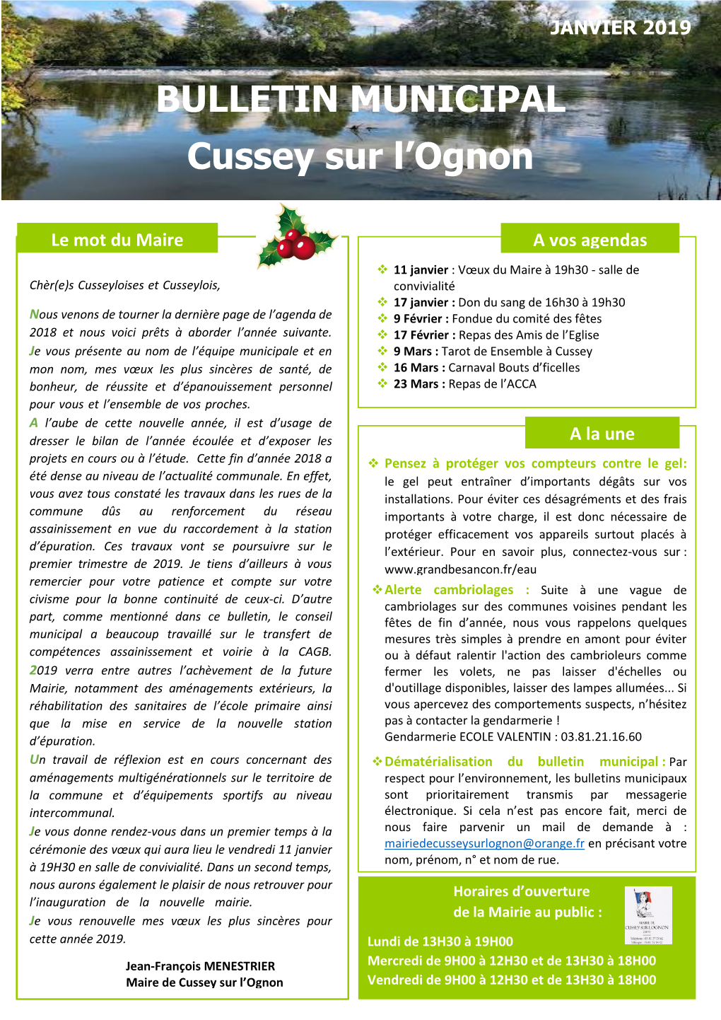 BULLETIN MUNICIPAL Cussey Sur L'ognon JANVIER 2019