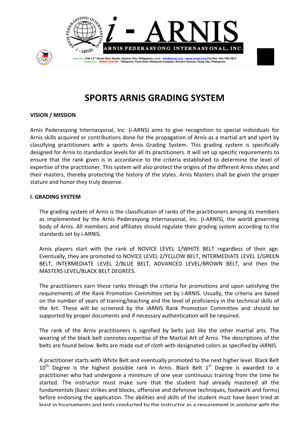 Sports Arnis Grading System