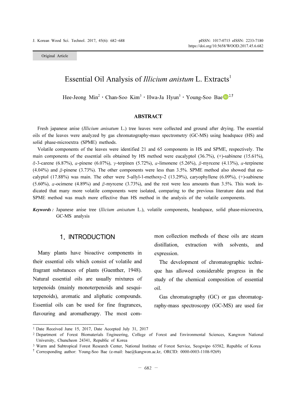 Essential Oil Analysis of Illicium Anistum L. Extracts1
