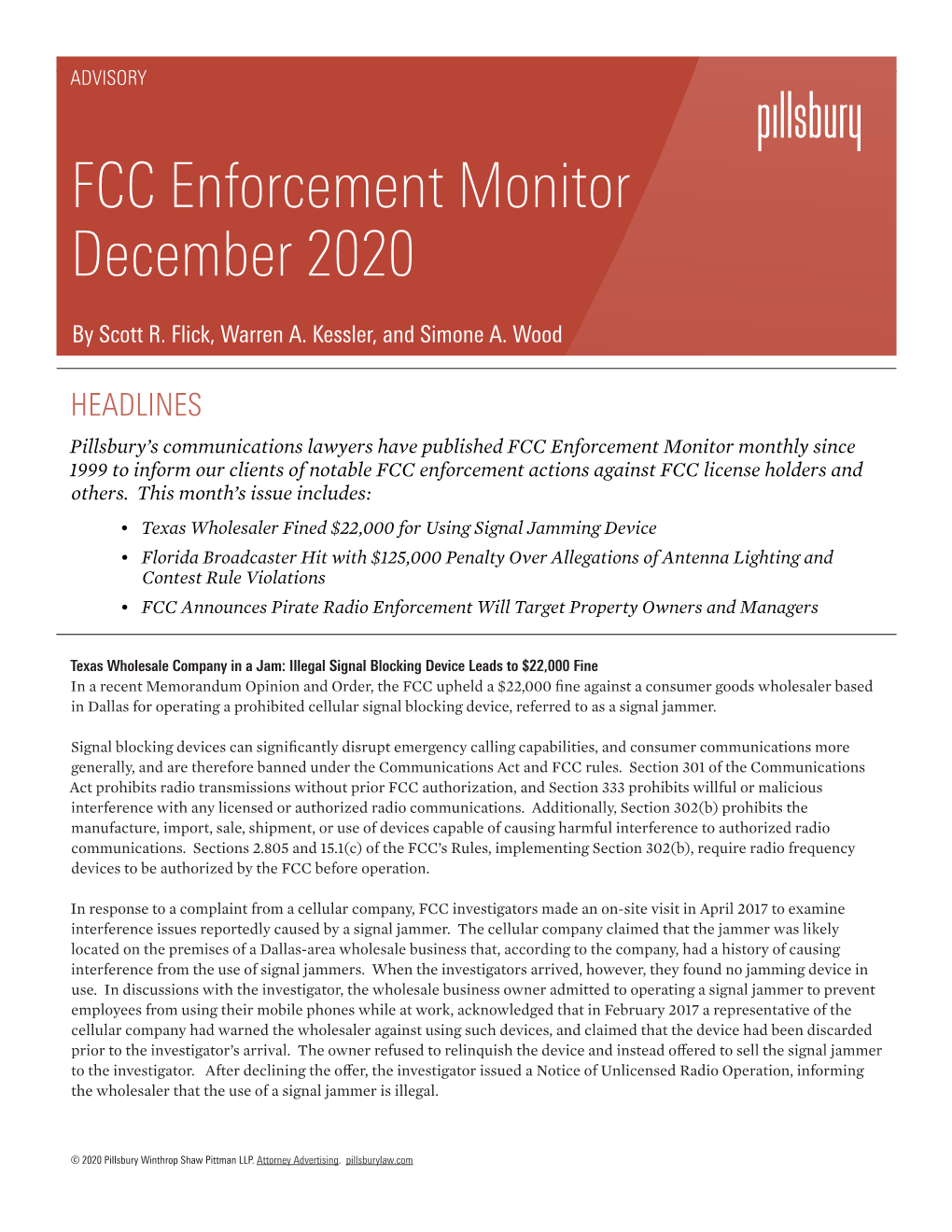 FCC Enforcement Monitor December 2020