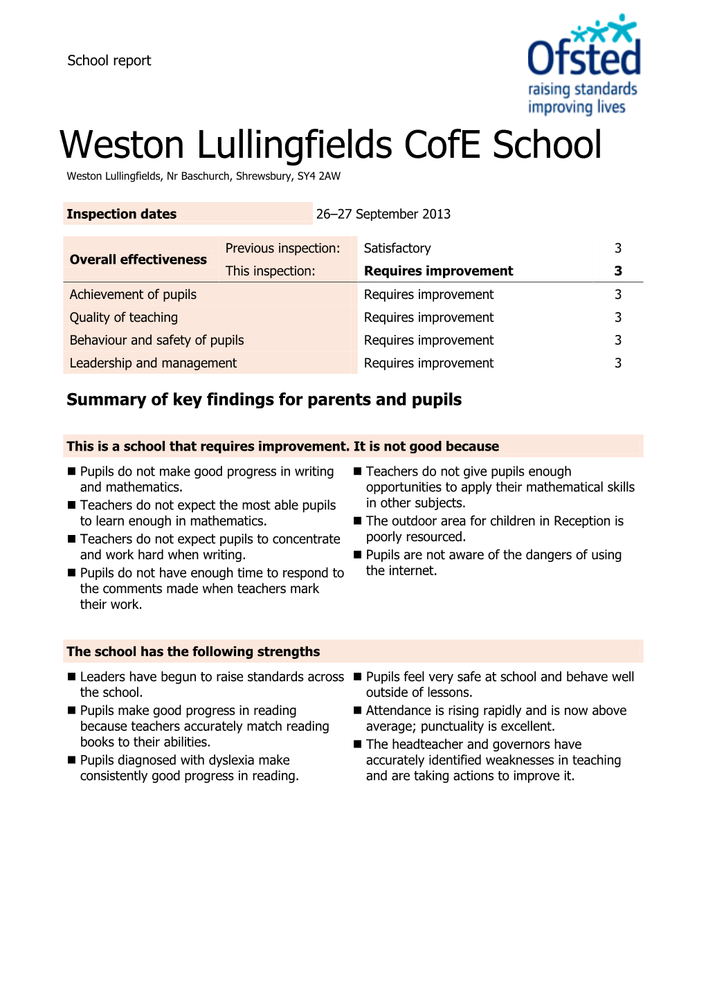 Weston Lullingfields Cofe School Weston Lullingfields, Nr Baschurch, Shrewsbury, SY4 2AW