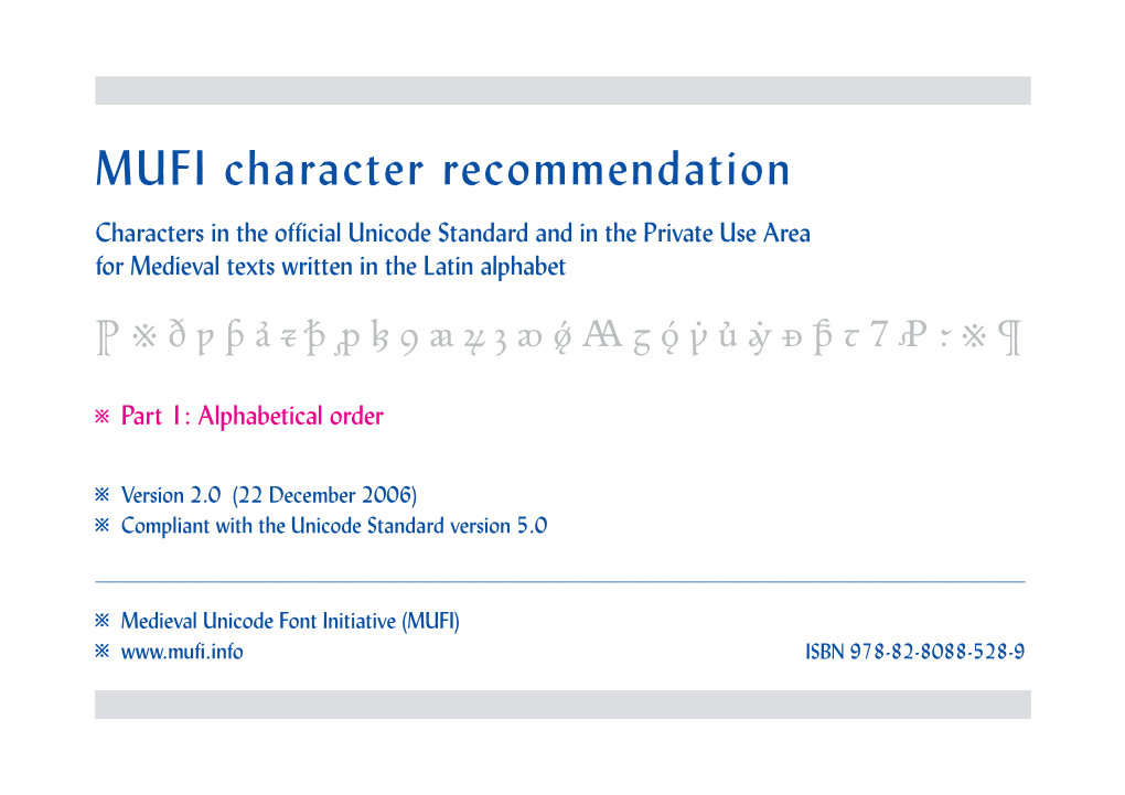 MUFI Character Recommendation V. 2.0: Alphabetical Order