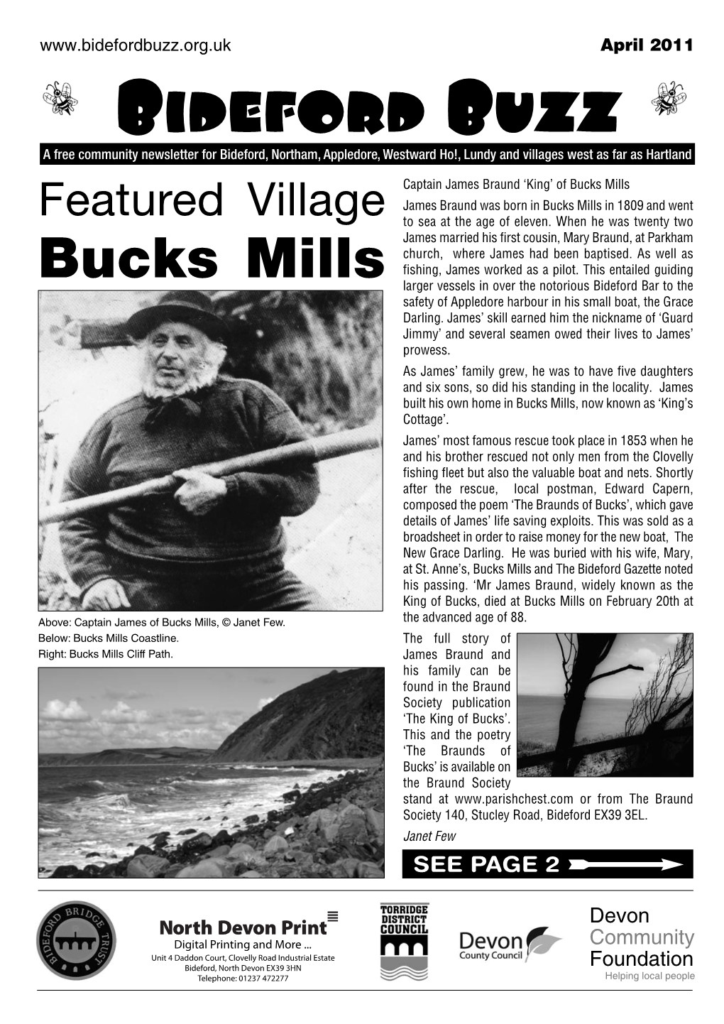 Bucks Mills Featured Village James Braund Was Born in Bucks Mills in 1809 and Went to Sea at the Age of Eleven