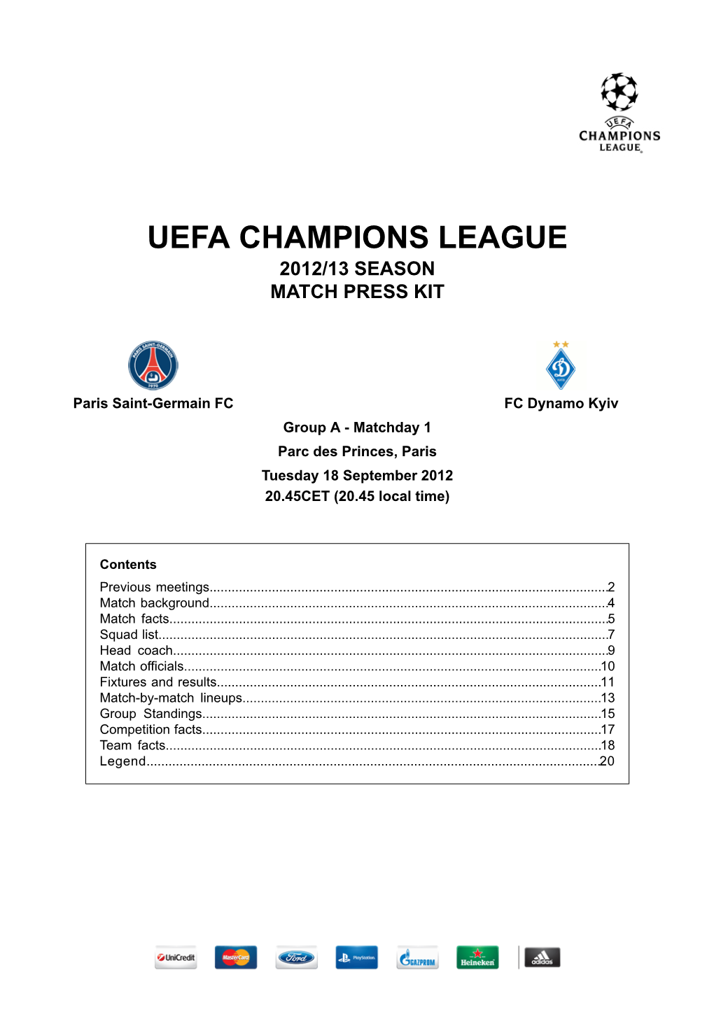 Uefa Champions League 2012/13 Season Match Press Kit