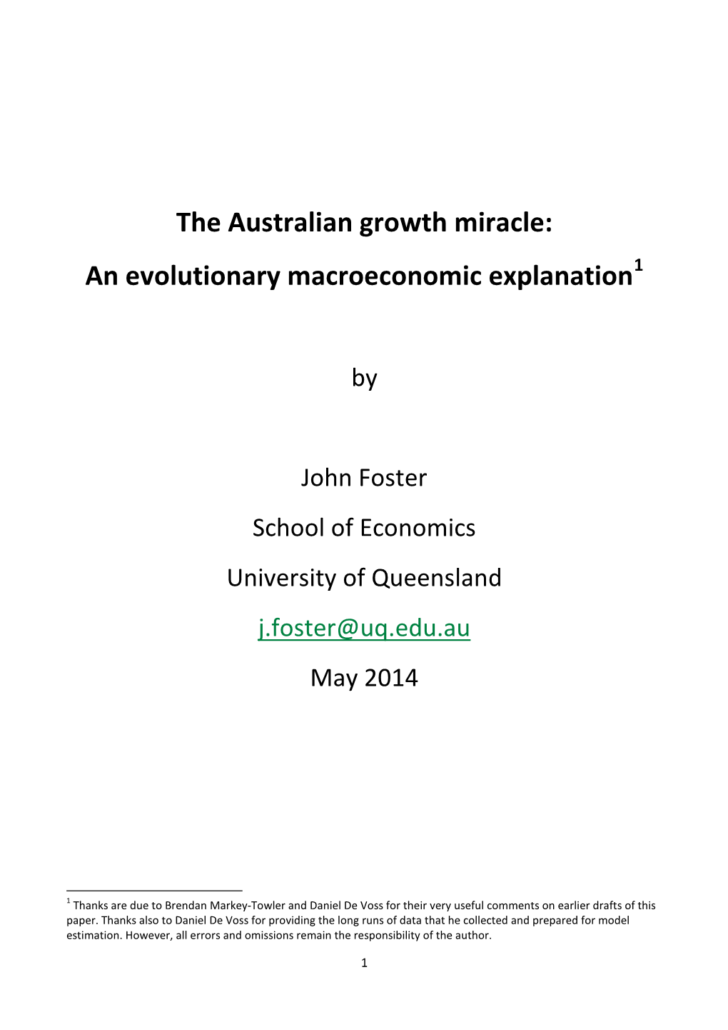 The Australian Growth Miracle: an Evolutionary Macroeconomic Explanation1