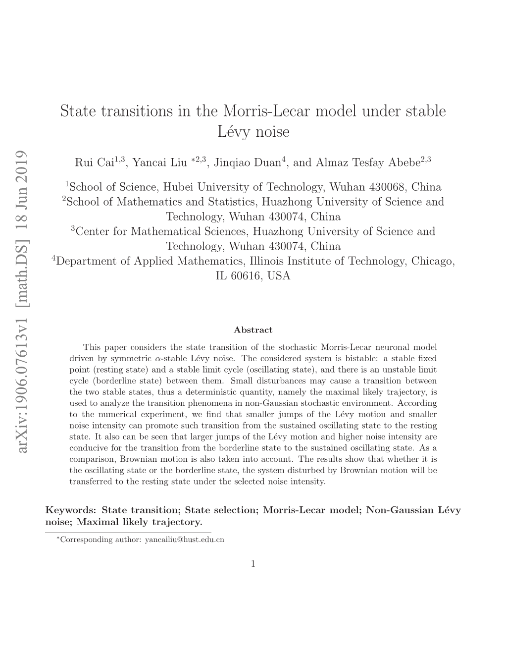 State Transitions in the Morris-Lecar Model Under Stable L\'Evy Noise