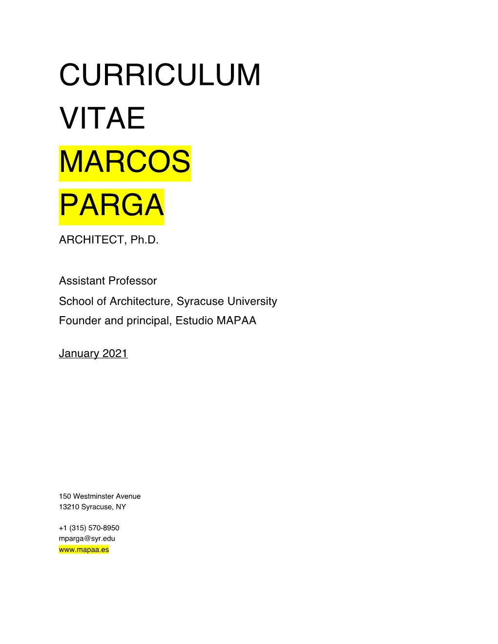 Curriculum Vitae Marcos Parga