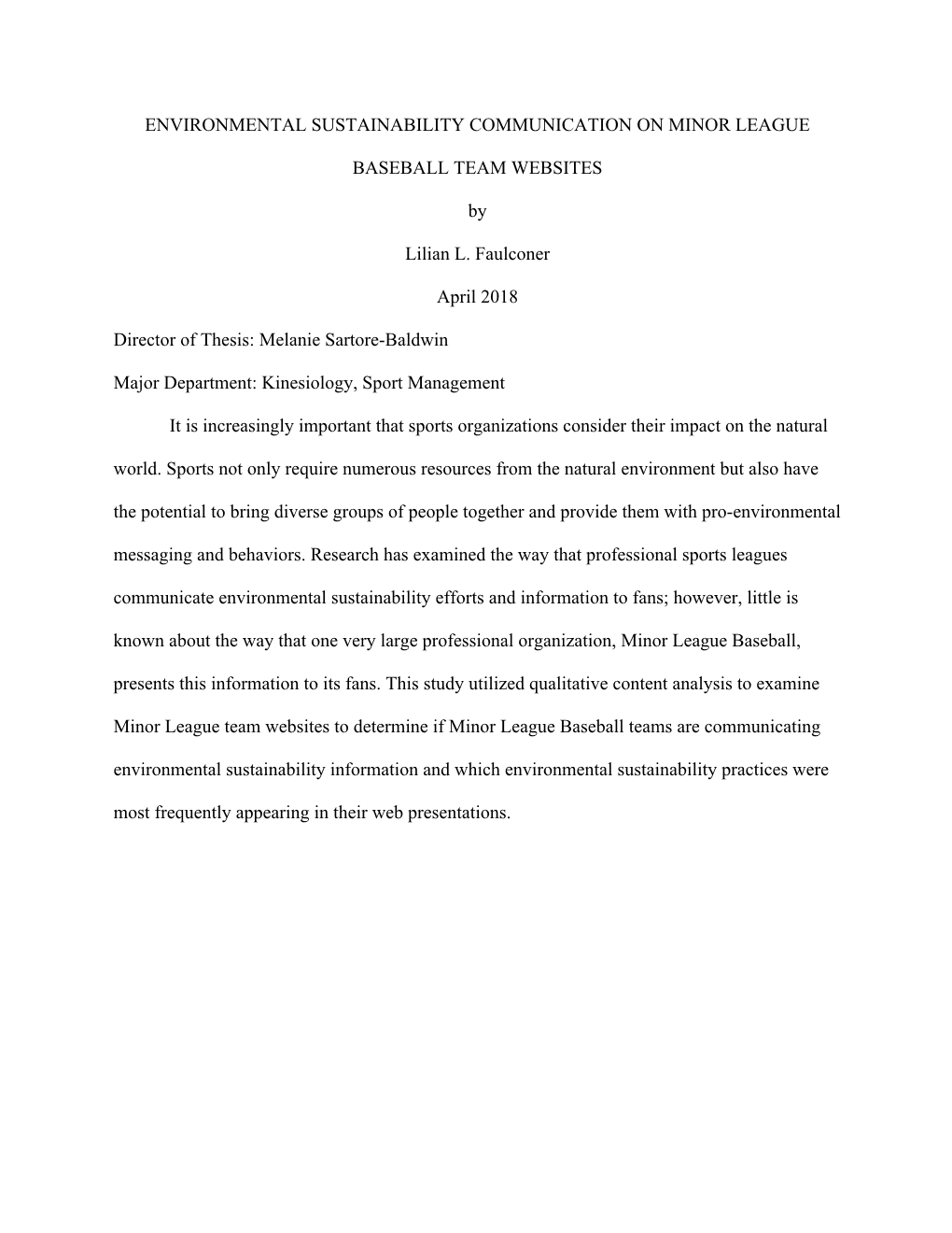 Environmental Sustainability Communication on Minor League