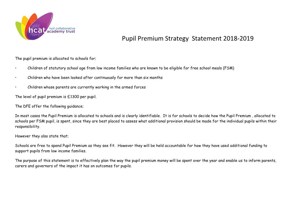 Template for Statement of Pupil Premium Strategy – Primary Schools