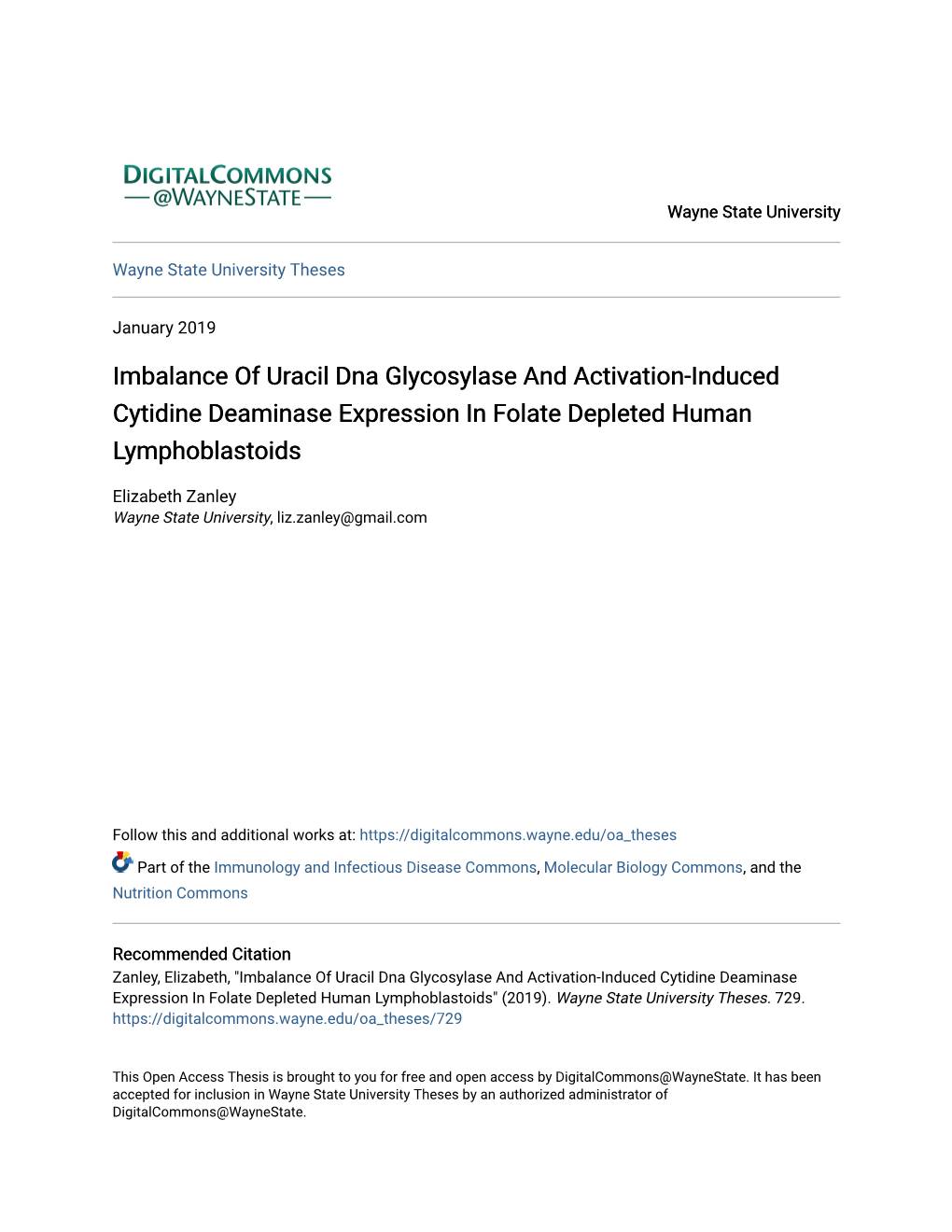 Imbalance of Uracil Dna Glycosylase and Activation-Induced Cytidine Deaminase Expression in Folate Depleted Human Lymphoblastoids