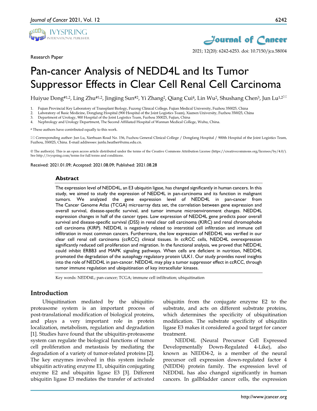 Pan-Cancer Analysis of NEDD4L and Its Tumor Suppressor Effects in Clear Cell Renal Cell Carcinoma