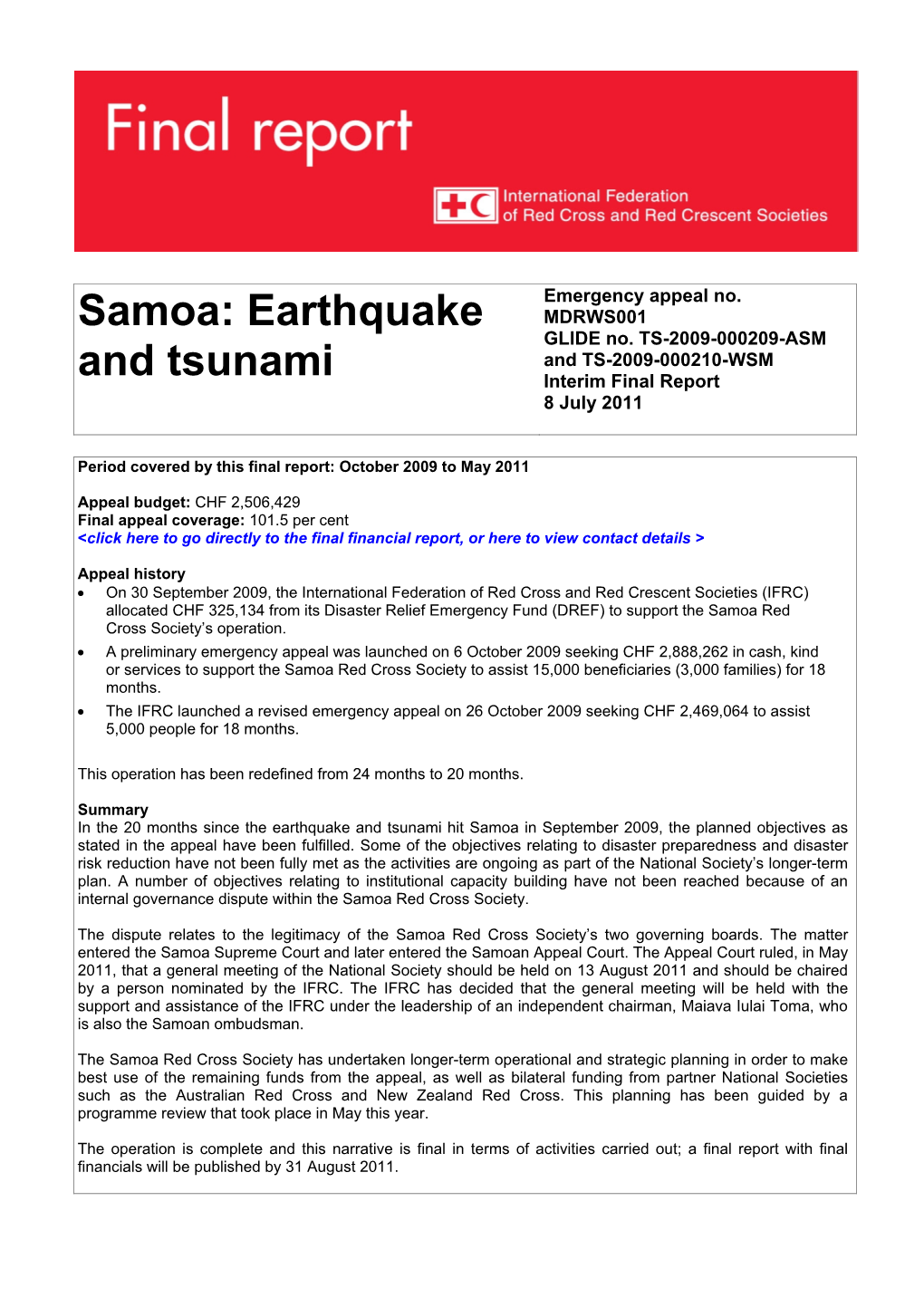 Samoa: Earthquake and Tsunami