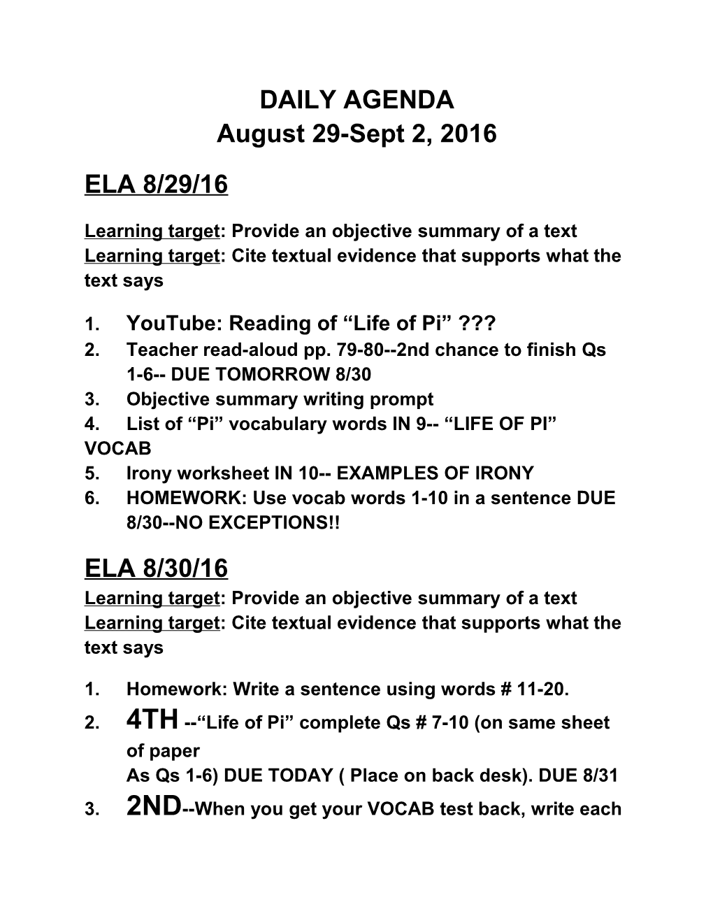 Learning Target: Provide an Objective Summary of a Text