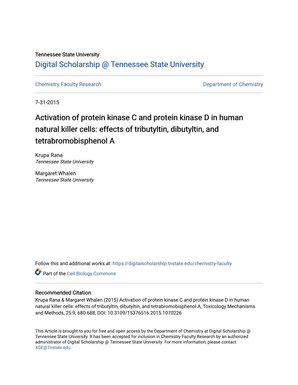 Activation of Protein Kinase C and Protein Kinase D in Human Natural Killer Cells: Effects of Tributyltin, Dibutyltin, and Tetrabromobisphenol A