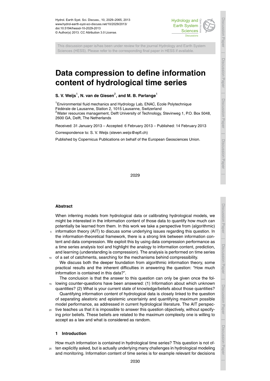 Data Compression to Define Information Content of Hydrological