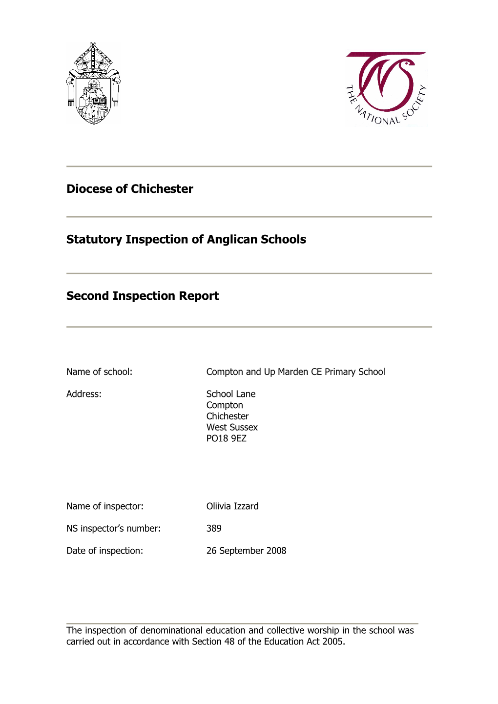 Diocese of Chichester Statutory Inspection of Anglican Schools