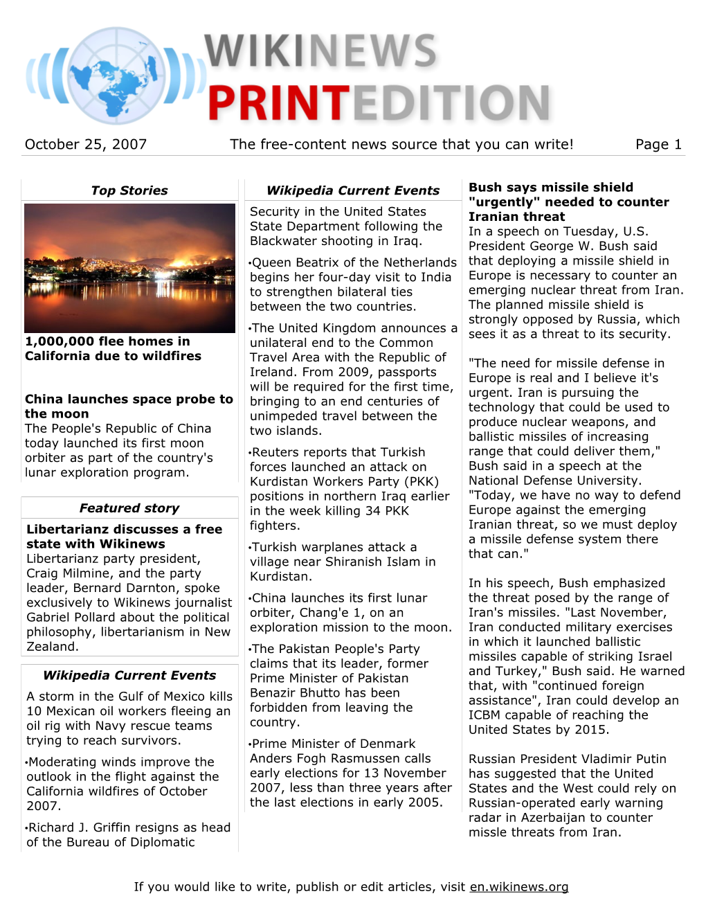 October 25, 2007 the Free-Content News Source That You Can Write! Page 1