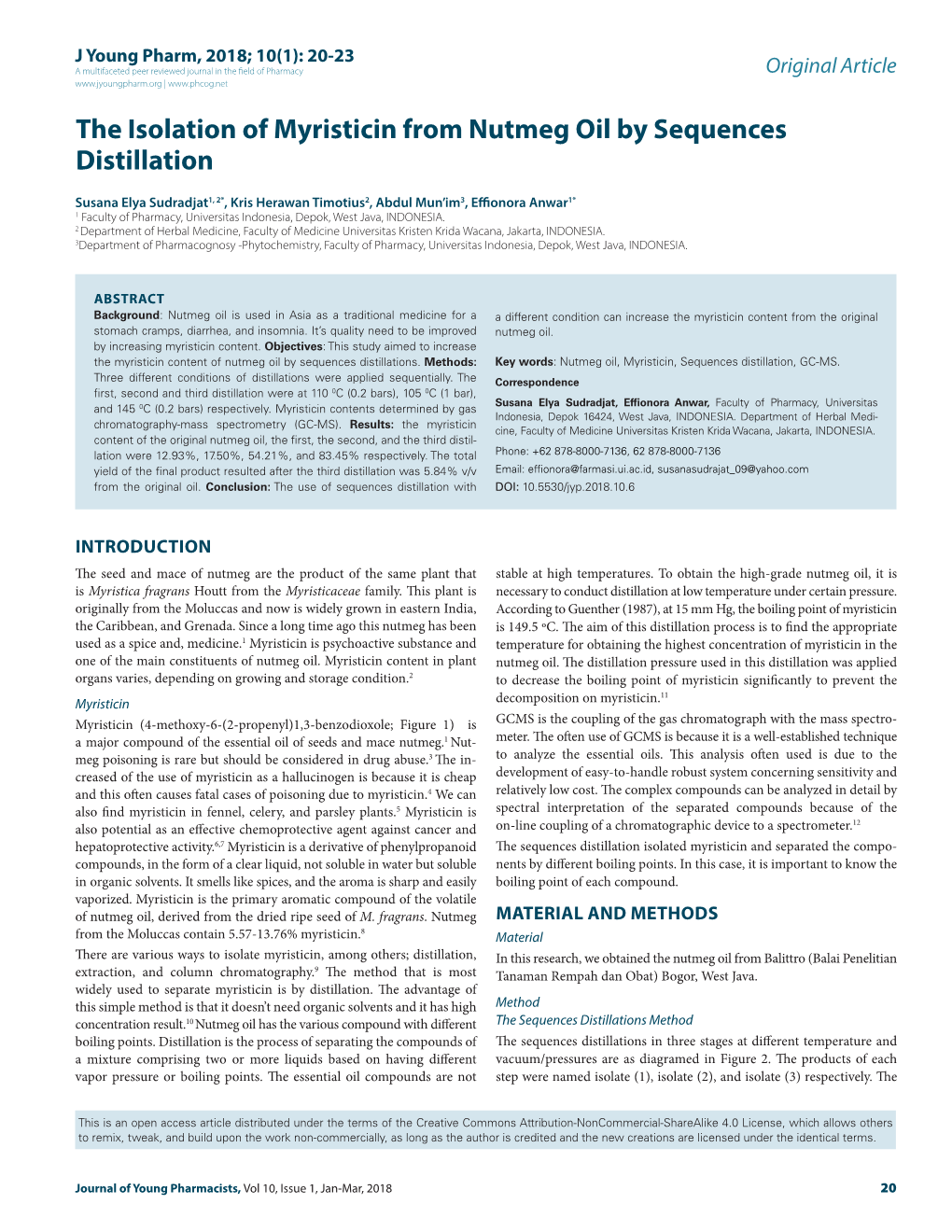 The Isolation of Myristicin from Nutmeg Oil by Sequences Distillation