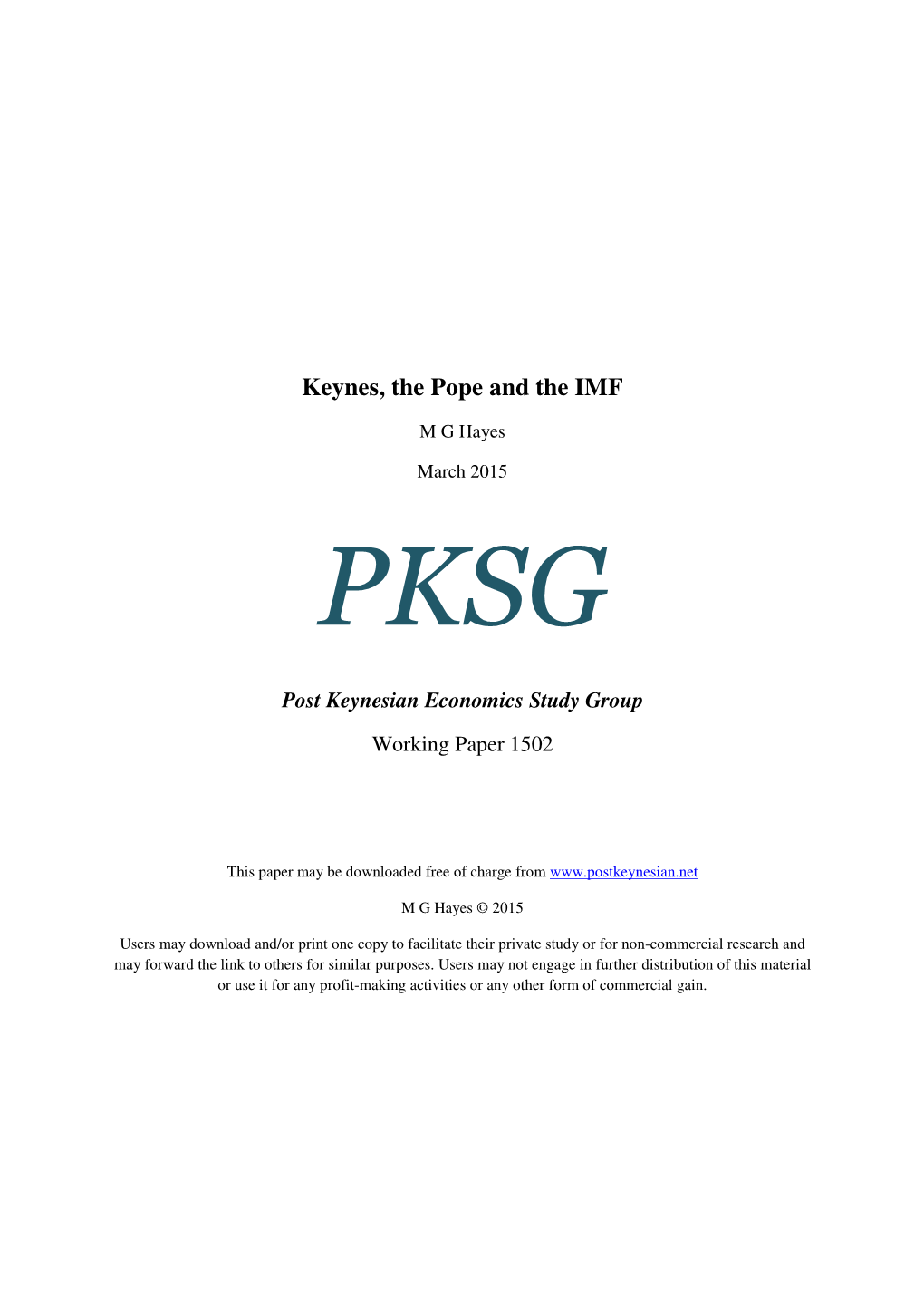 Keynes, the Pope and the IMF
