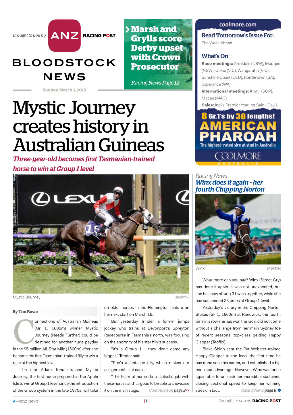 Mystic Journey Creates History in Australian Guineas | 2 | Sunday, March 3, 2019