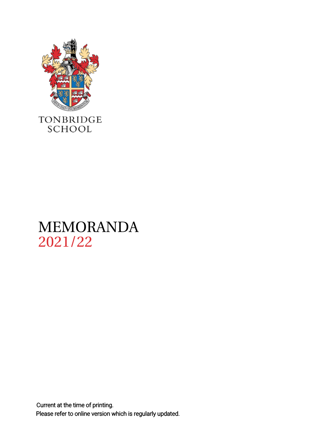 MEMORANDA 2019/20 (Current at the Time of Printing. Please Refer To