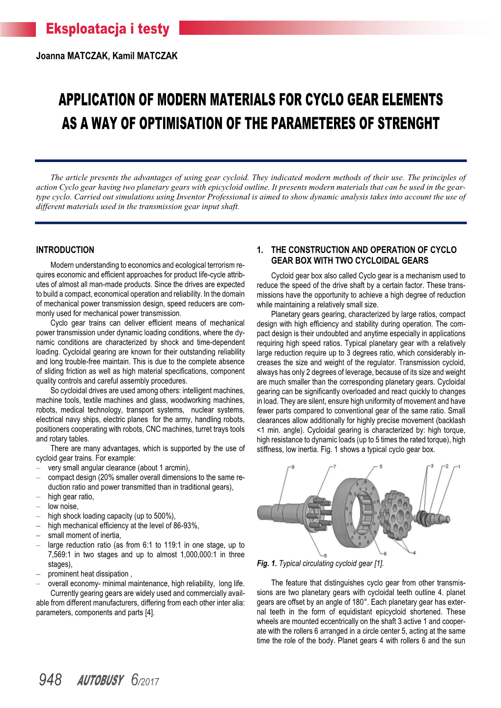 Application of Modern Materials for Cyclo Gear Elements As a Way of Optimisation of the Parameteres of Strenght