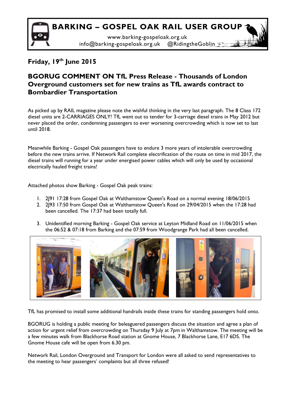 BGORUG COMMENT on Tfl Press Release - Thousands of London Overground Customers Set for New Trains As Tfl Awards Contract to Bombardier Transportation