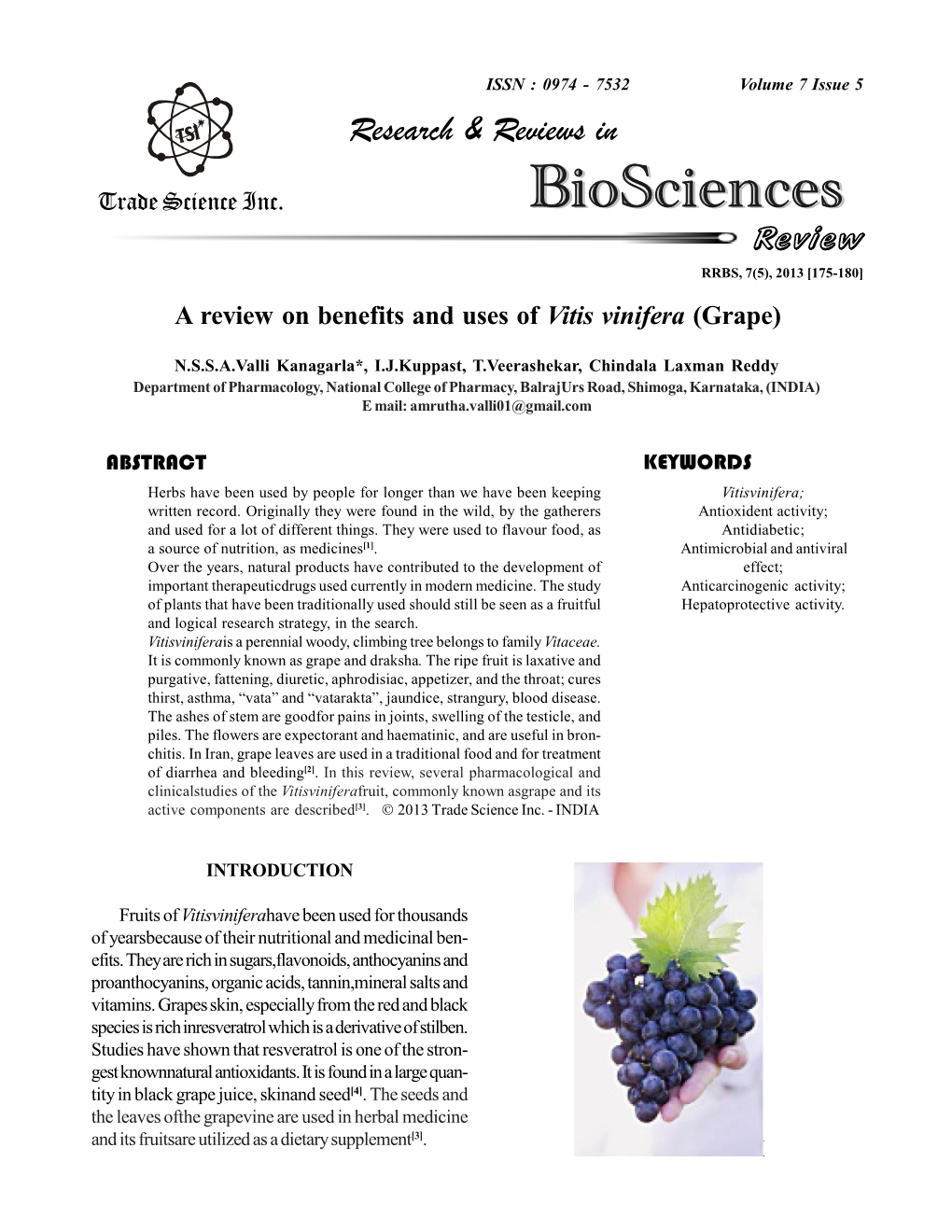 A Review on Benefits and Uses of Vitis Vinifera (Grape)