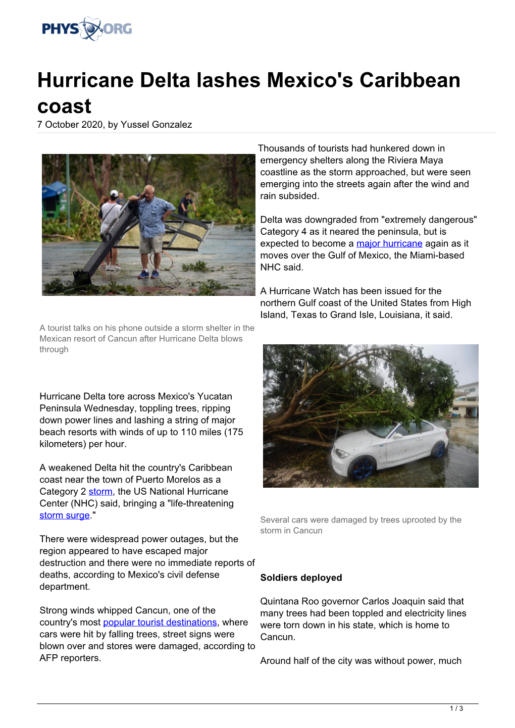 Hurricane Delta Lashes Mexico's Caribbean Coast 7 October 2020, by Yussel Gonzalez