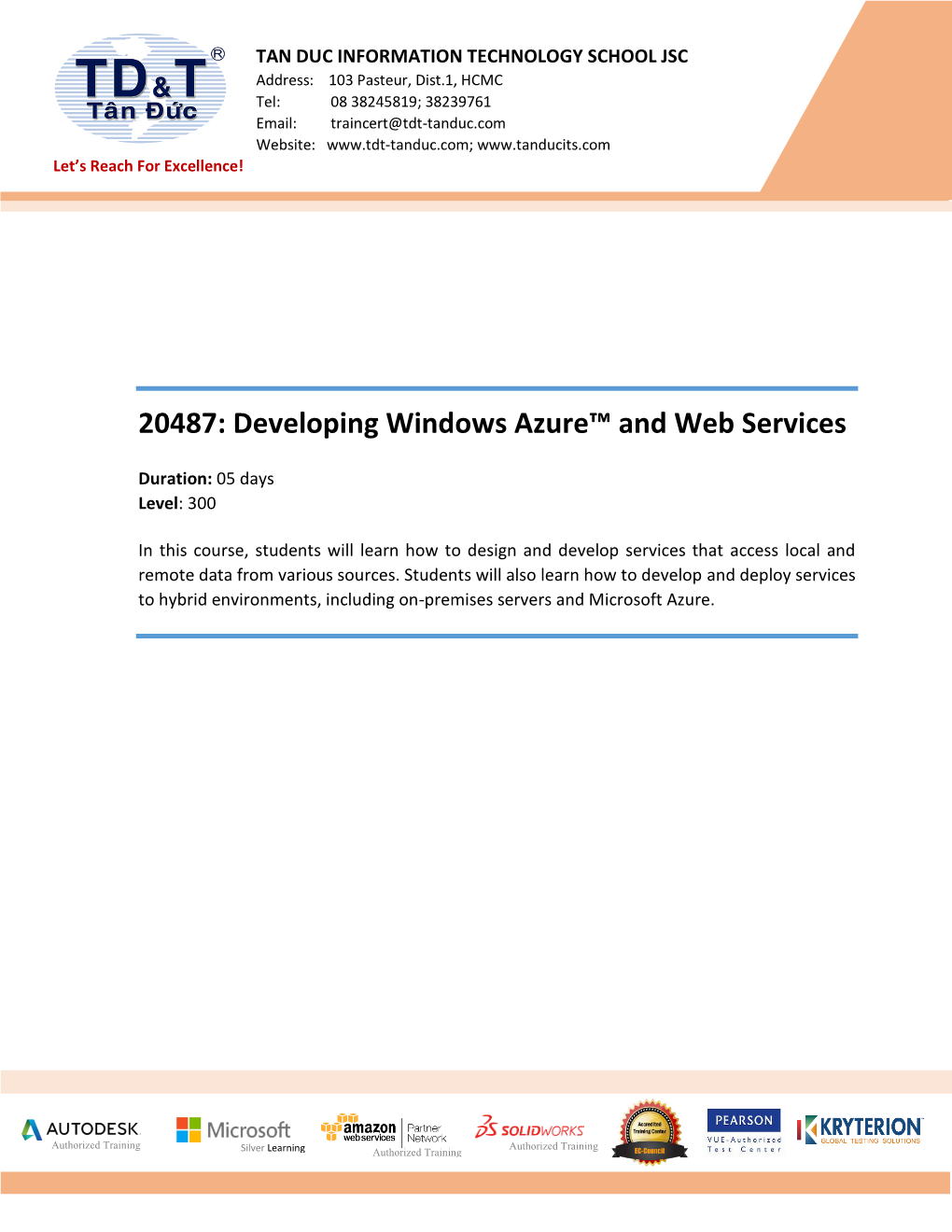 20487: Developing Windows Azure™ and Web Services