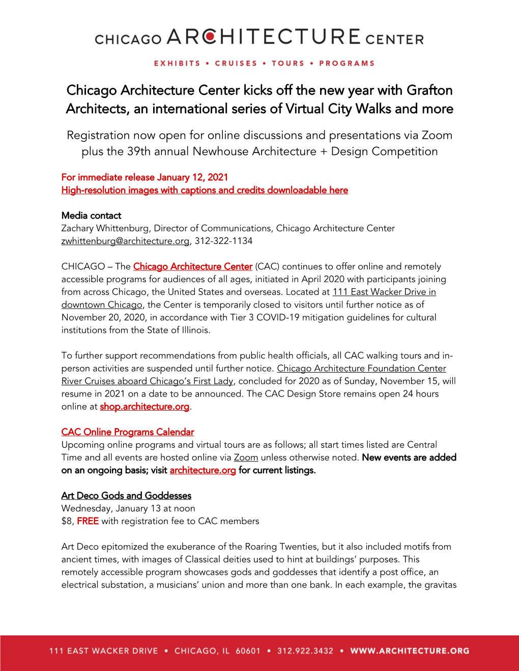 Chicago Architecture Center Kicks Off the New Year with Grafton Architects, an International Series of Virtual City Walks and More