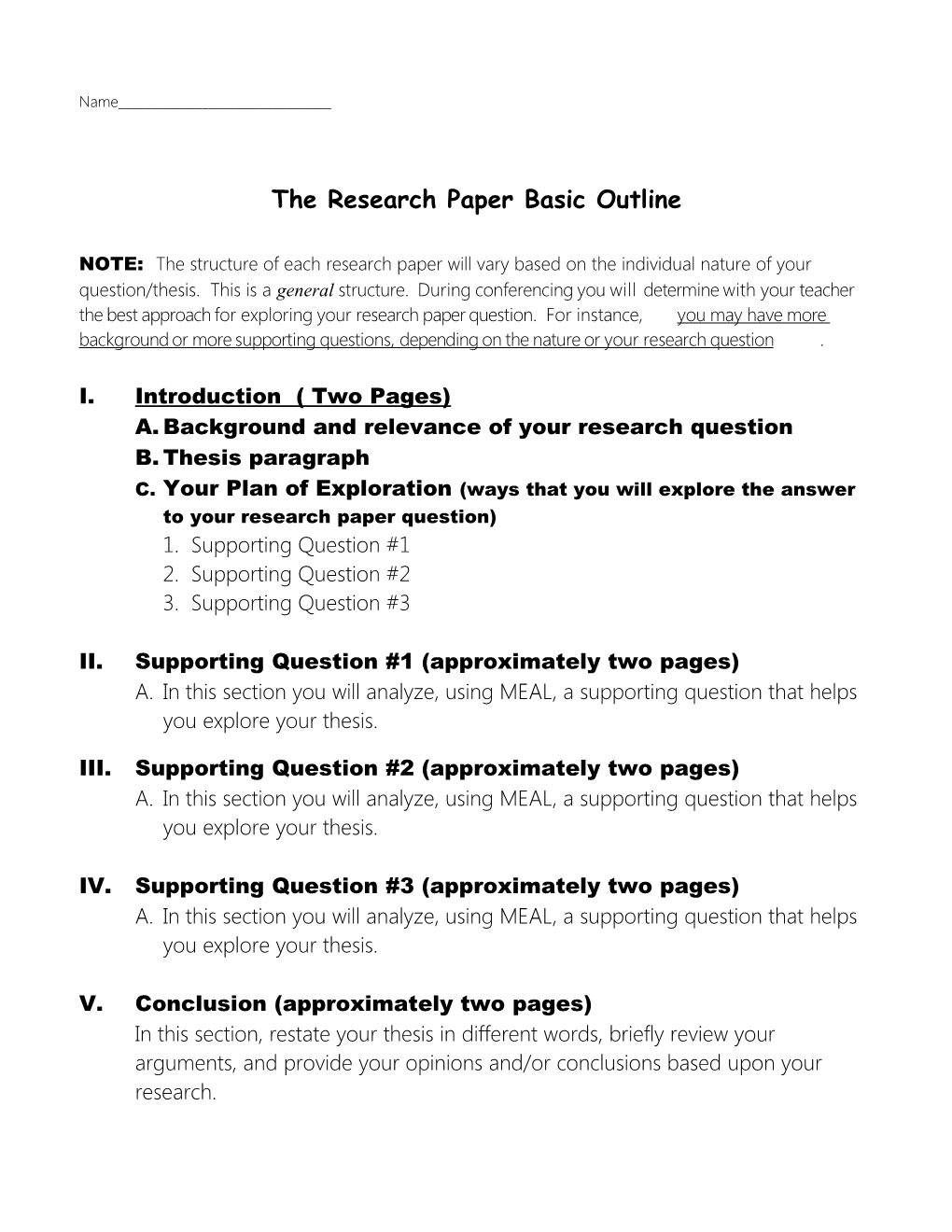 The Research Paper Basic Outline