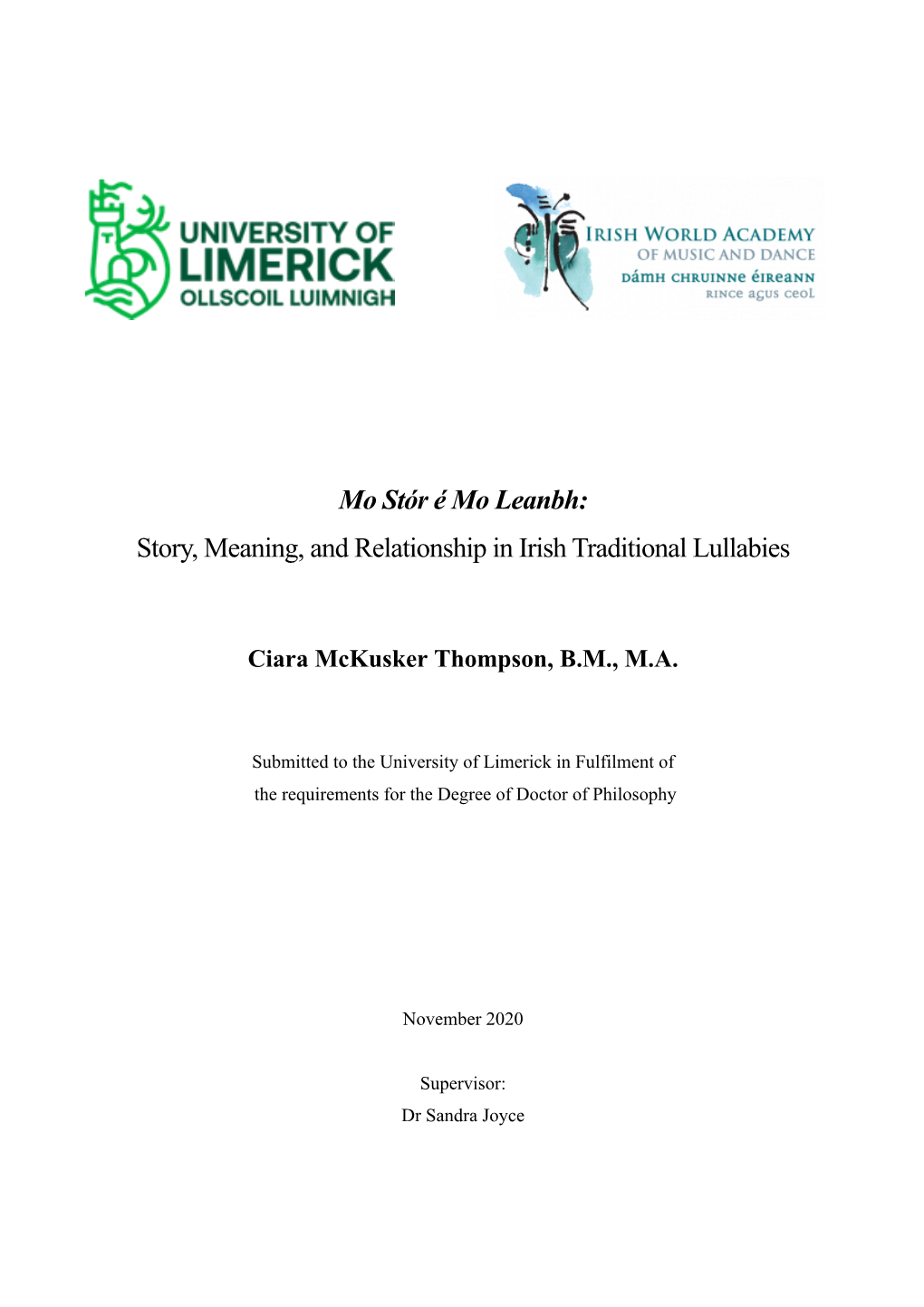 Mo Stór É Mo Leanbh: Story, Meaning, and Relationship in Irish Traditional Lullabies