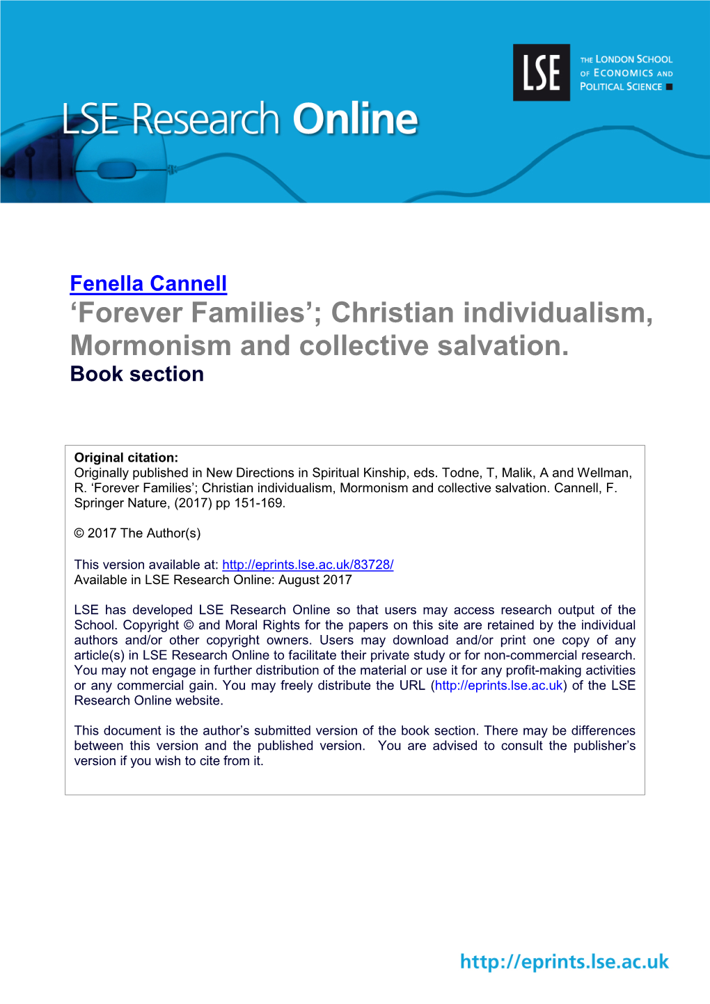 'Forever Families'; Christian Individualism, Mormonism And