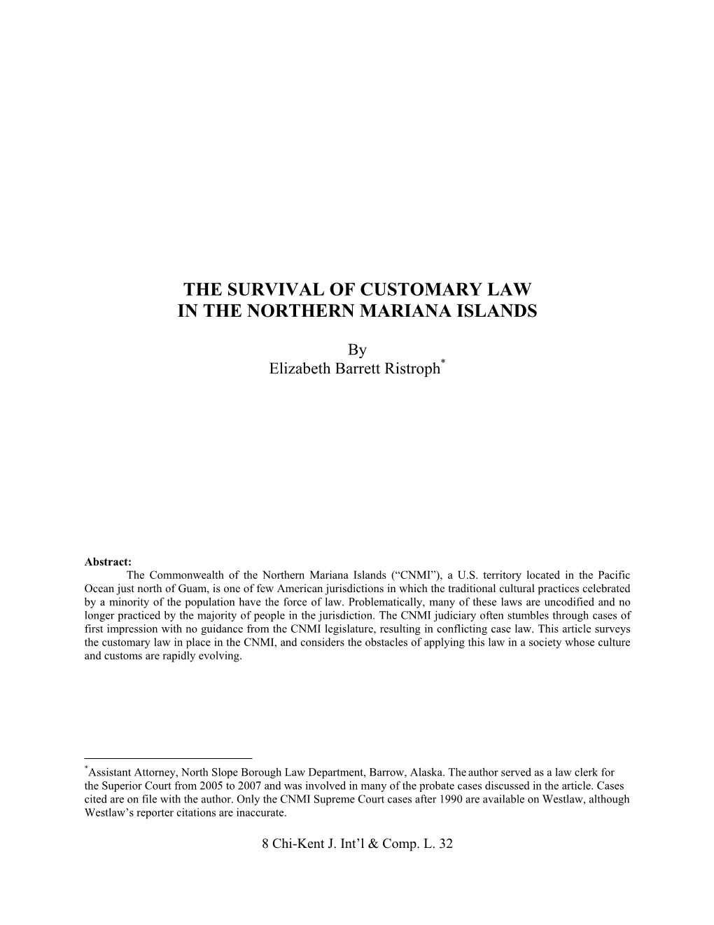 The Survival of Customary Law in the Northern Mariana Islands