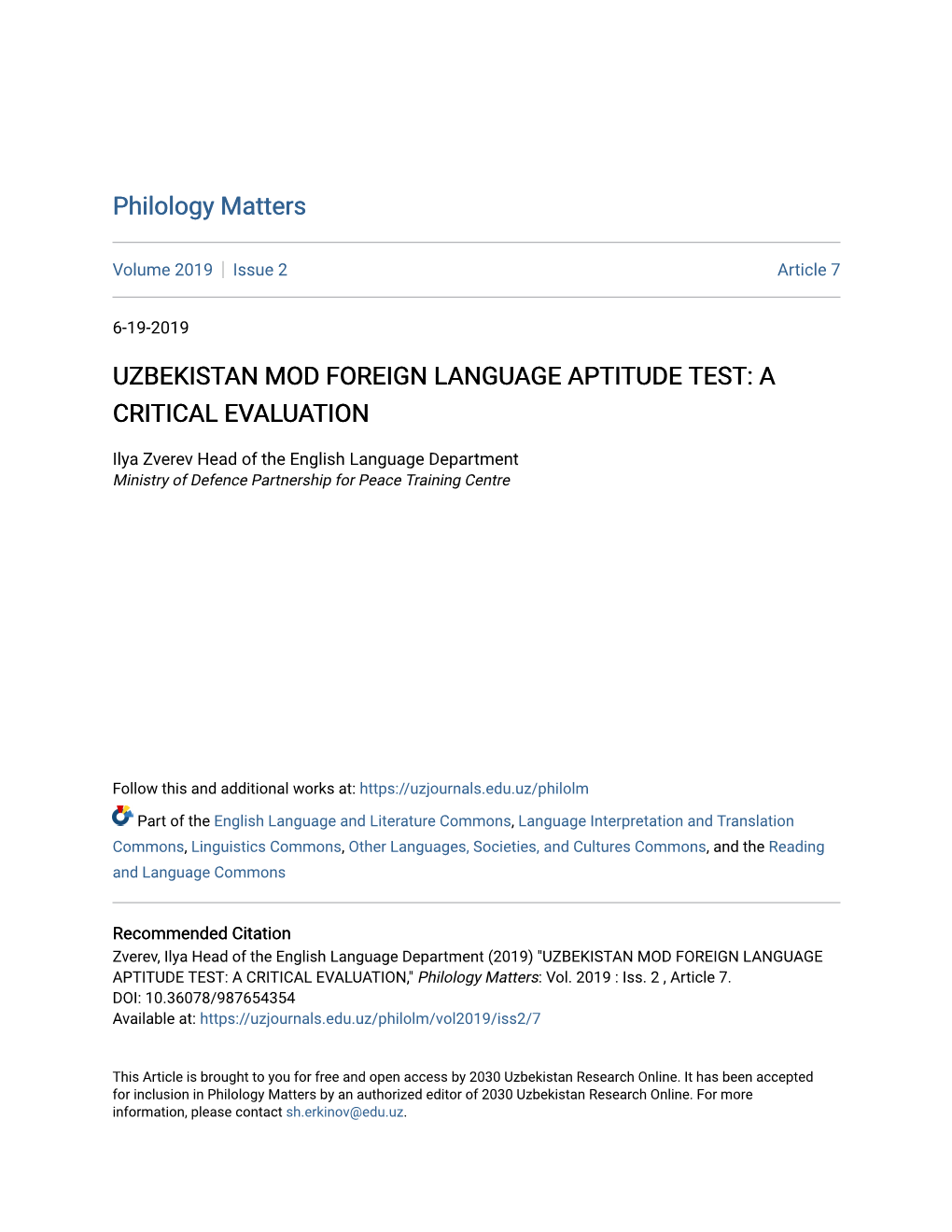 Uzbekistan Mod Foreign Language Aptitude Test: a Critical Evaluation