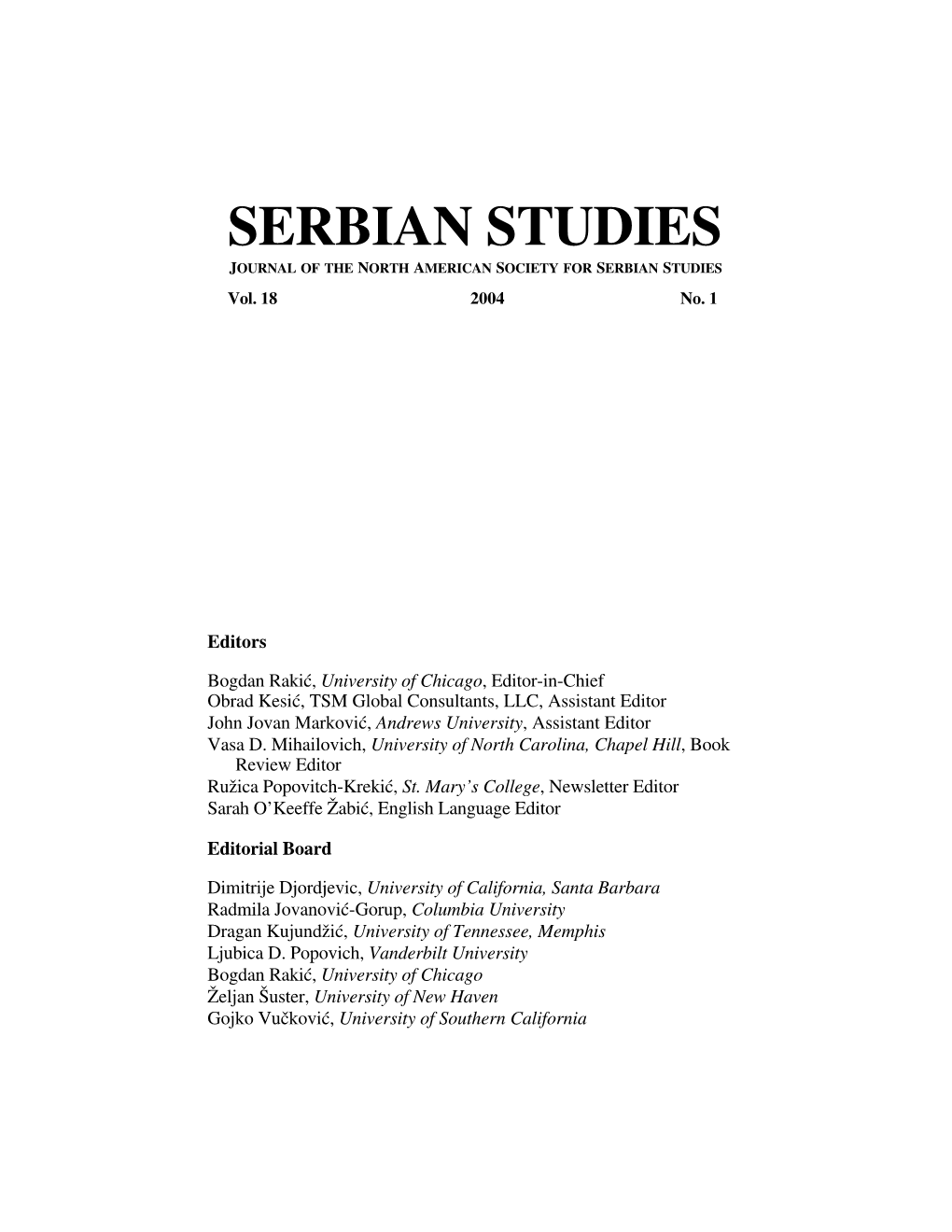 Serbian Studies V 18 No 1 Full Text