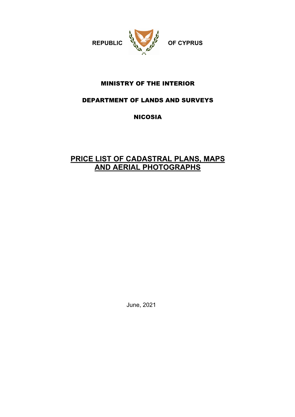 Price List of Cadastral Plans, Maps and Aerial Photographs