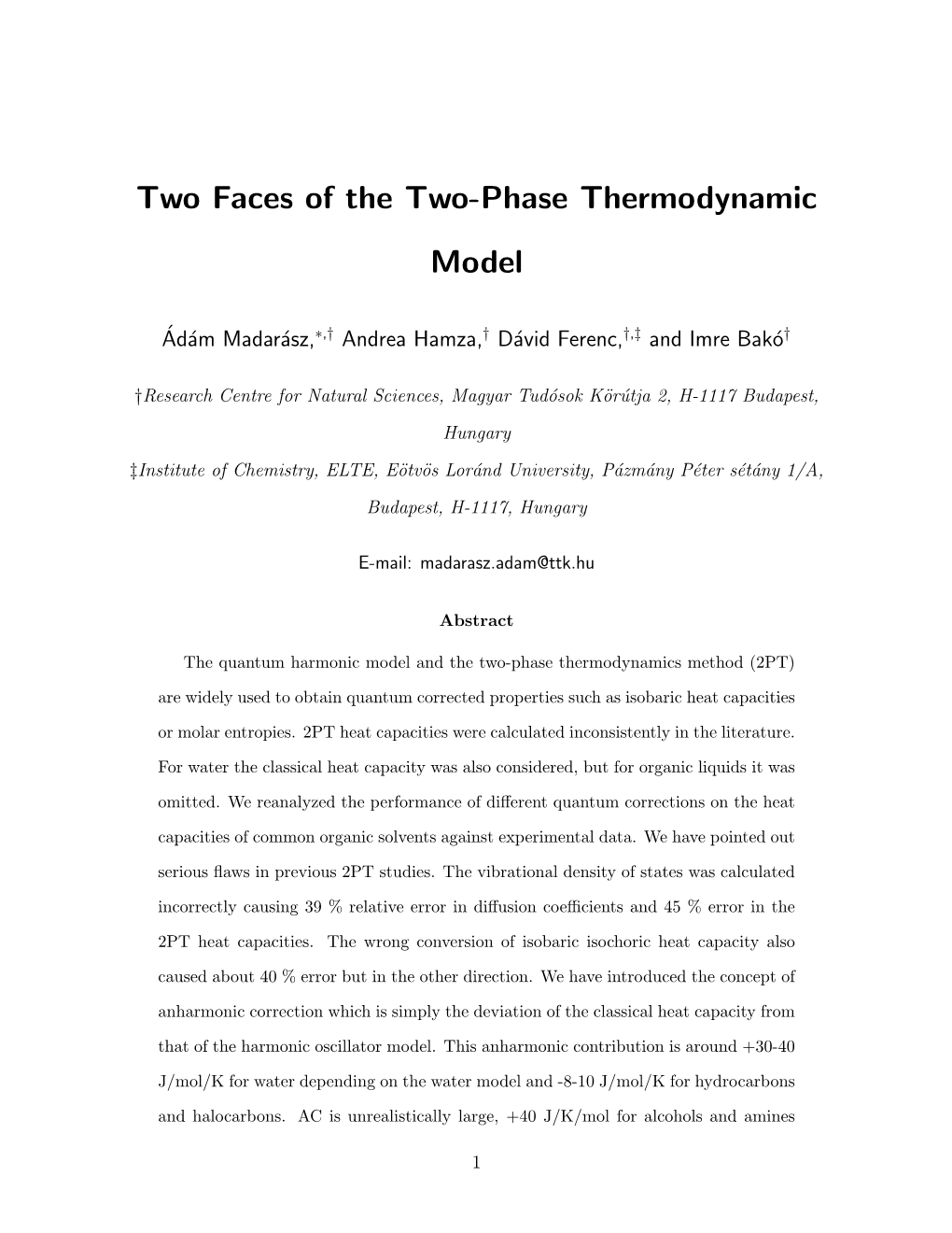 Two Faces of the Two-Phase Thermodynamic Model