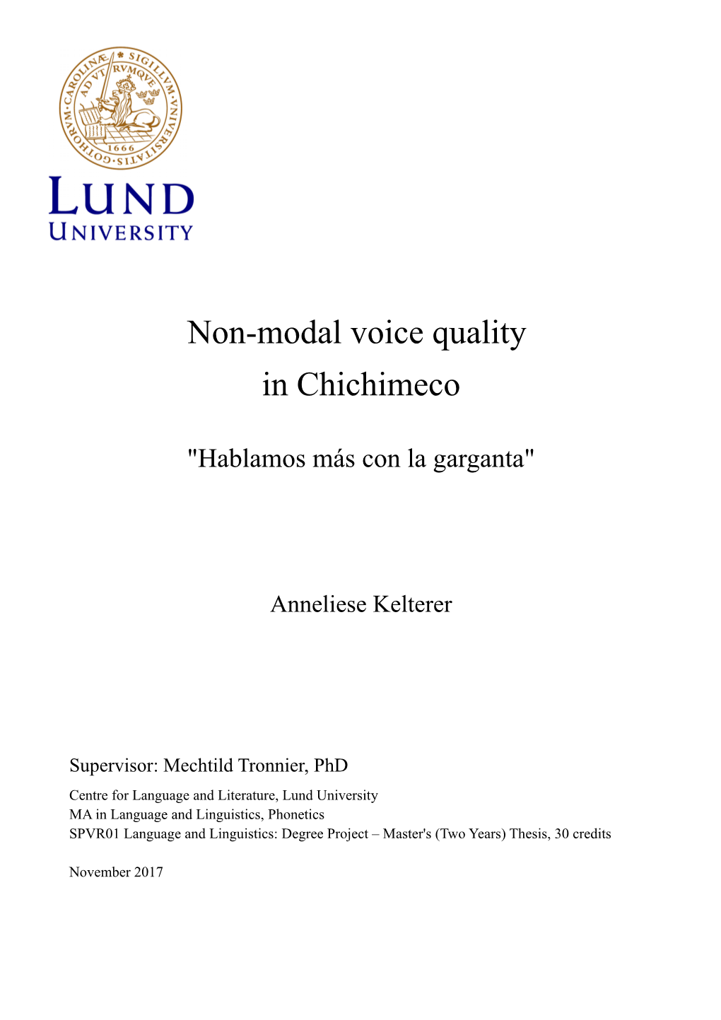 Non-Modal Voice Quality in Chichimeco