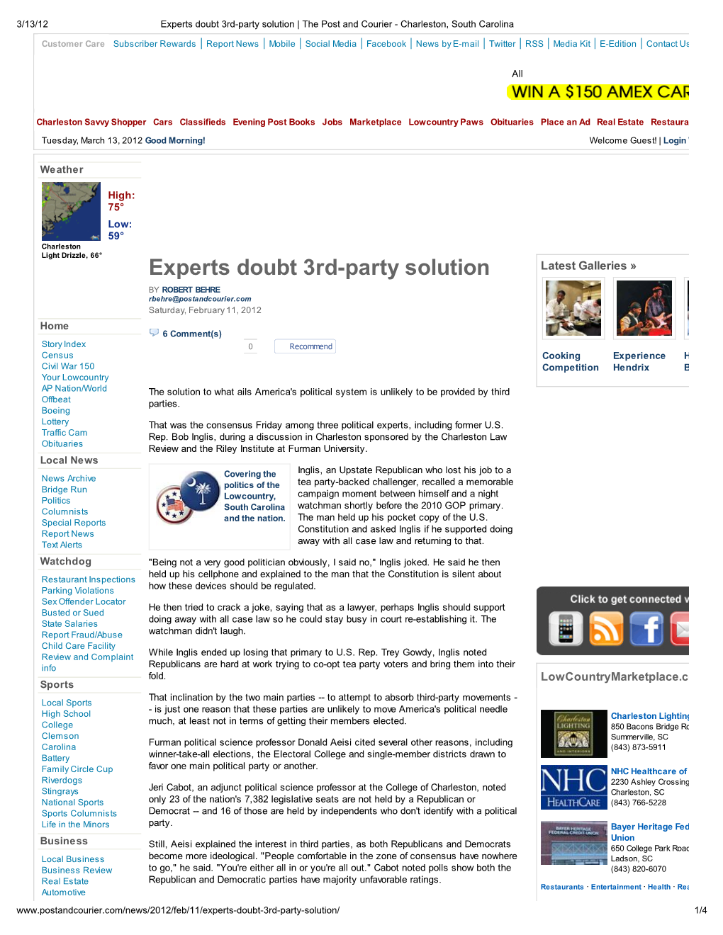 Experts Doubt 3Rd-Party Solution � the Post and Courier - Charleston, South Carolina